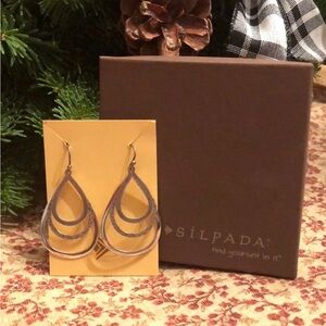 Silpada Silver Layered Tri-textured Teardrop Dangle Earrings W1576